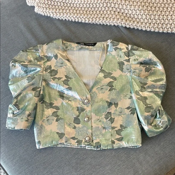 Zara Shimmering Floral Blouse - Blue and Silver ♥️ - Picture 13 of 13